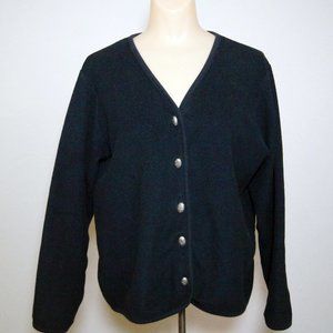 LL Bean Fleece Cardigan, black, Womens Medium